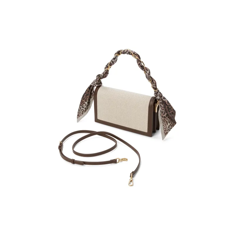 CHARLES&KEITH Scarf Canvas Series Fabric Canvas Bag, Small Square Bag, Crossbody Bag, Handbag Regular Women's Beige-2