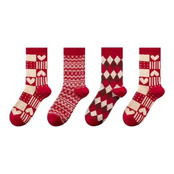LEEME.ME Mid Calf Socks Women's 4 Pack Red