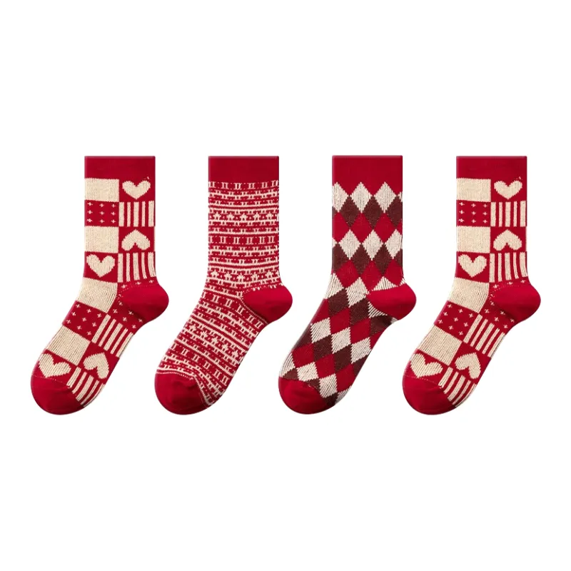 LEEME.ME Mid Calf Socks Women's 4 Pack Red-0
