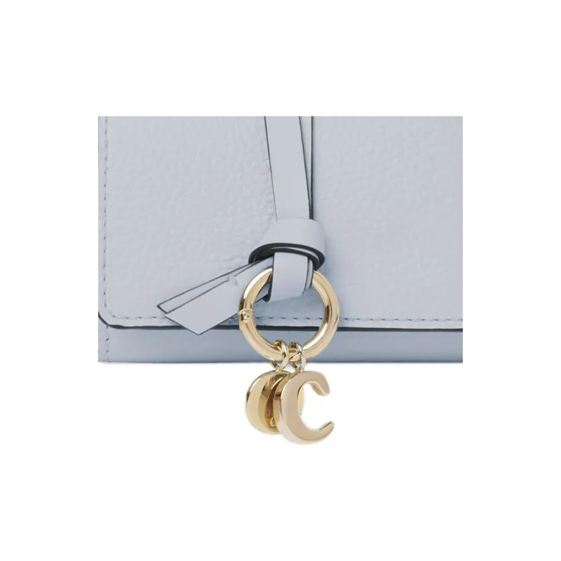 Chloe Alphabet Grained Calfskin Glossy Calfskin Card Holder Wallet Mini Women's Elegant Blue-3