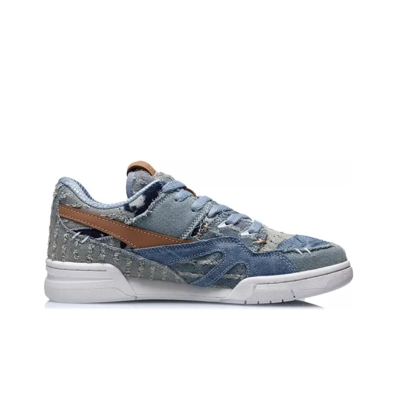LiNing 937 Deluxe Low Cushioning Anti Slip And Wear Resistant Low Top Vintage Basketball Shoes Women's Gray Blue-1