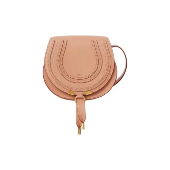 Chloe Marcie Grained Calfskin Saddle Bag Shoulder Bag Crossbody Bag Small Size Women's Terracotta Pink