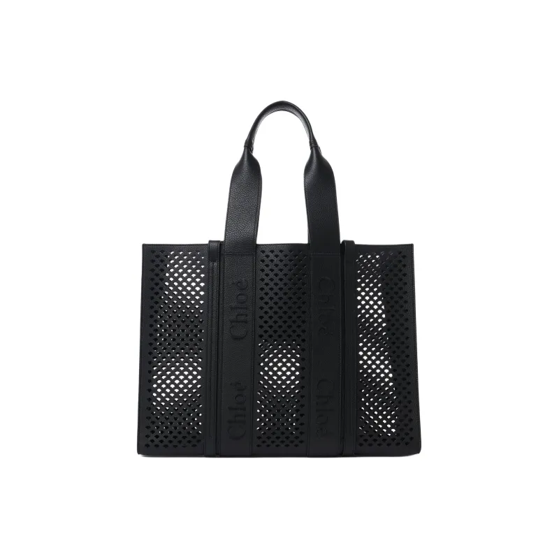 Chloe Woody Grain Calfskin Tote Bag, Shopping Bag, Handbag Tubas Women's Black-2