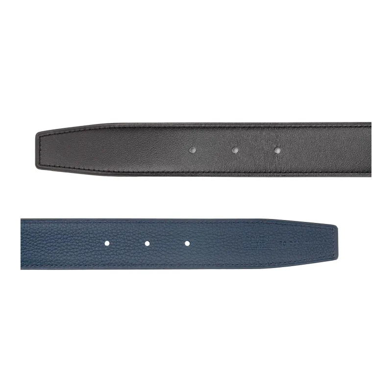 HERMES Cow Leather Belts Men's Black/Prussian Blue Width 3.2cm-2