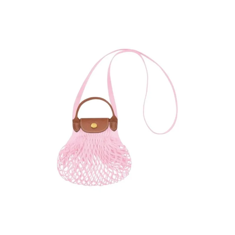 LONGCHAMP Le Pliage Filet Cotton With Cow Leather Trim Handbag, Shoulder Bag, Crossbody Bag Mini Women's Pink-2