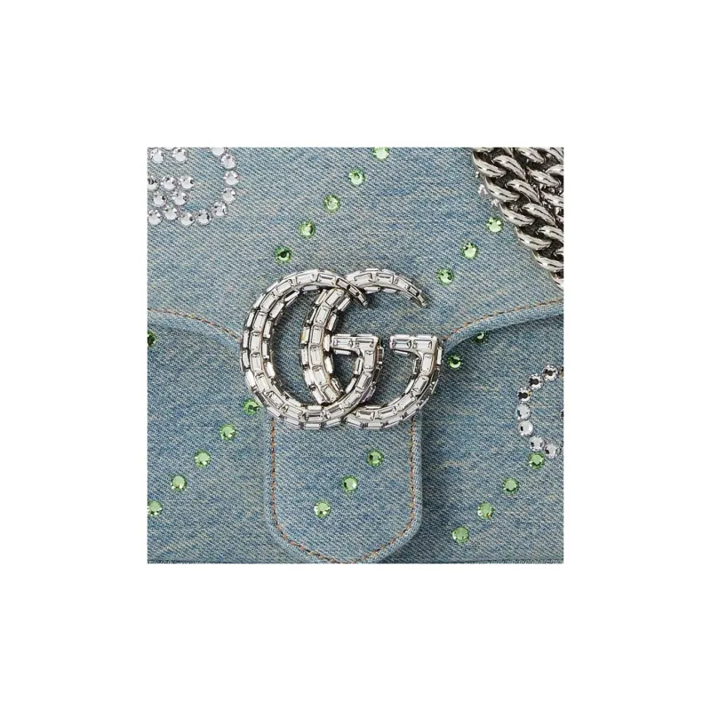 GUCCI GG Marmont Denim Portable Crossbody Bag Shoulder Bag Women's Light Blue-8