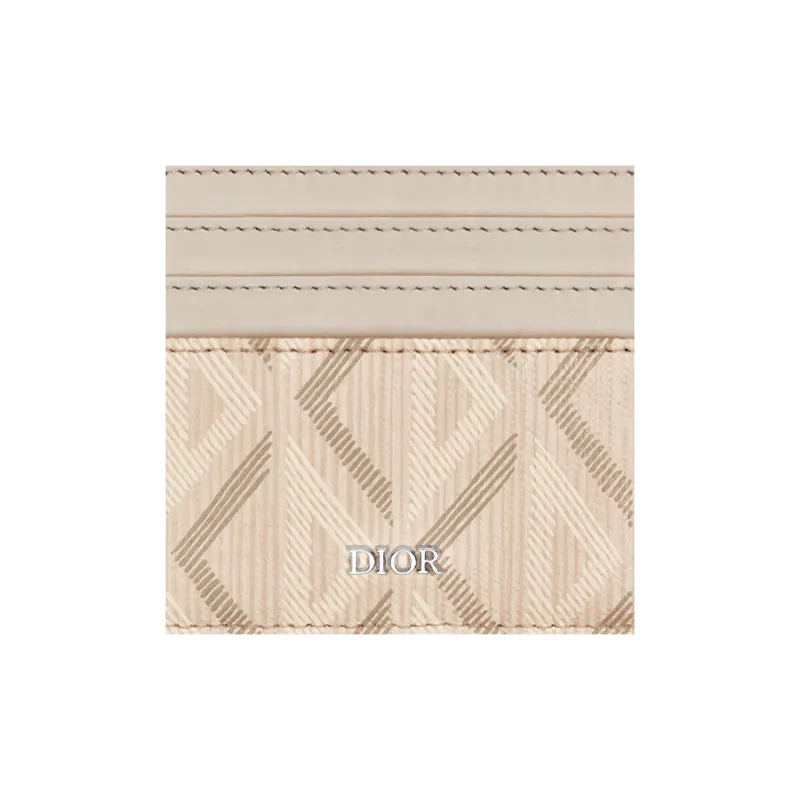 DIOR Natural Smooth Calfskin With Canvas Card Holder Women's Beige-2
