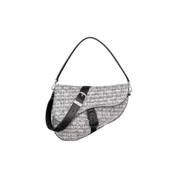 DIOR Saddle Wicker Pattern Tweed Saddle Bag Portable Crossbody Bag Shoulder Bag Men's Silver