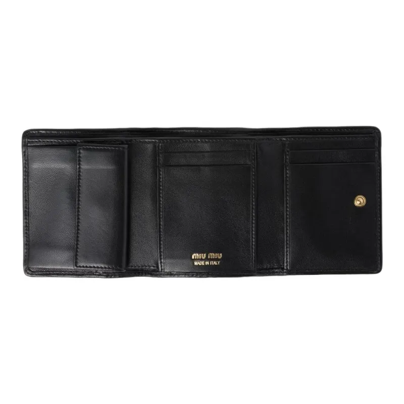 MIU MIU Matelassé Leather Wallet Trumpets Women's Black-3