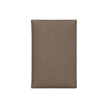 HERMES Calvi Duo Calfskin Card Holder Wallet Unisex Elephant Gray