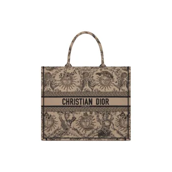 DIOR BookTote Soleil Ruiyi Print Embroidery Tote Bag Shopping Bag Shoulder Bag Handbag Large Size Women's Beige & Black