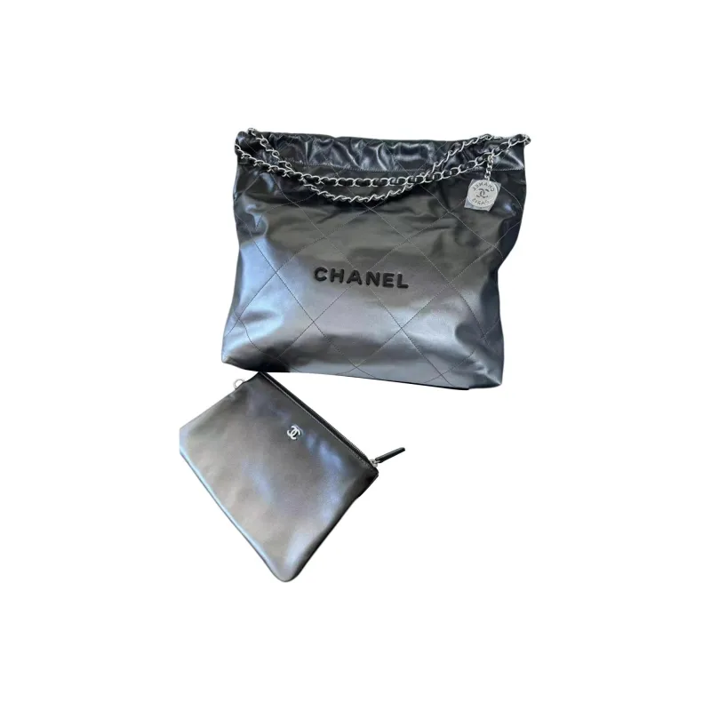 CHANEL 22Bag Gradient Calfskin Bucket Bag, Shoulder Bag, Crossbody Bag Medium Size Women's Silver & Black-1