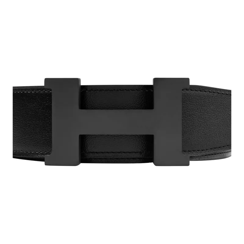 HERMES Togo Calfskin Double Sided Leather Belt Unisex Black/Gold Width  3.8cm-1