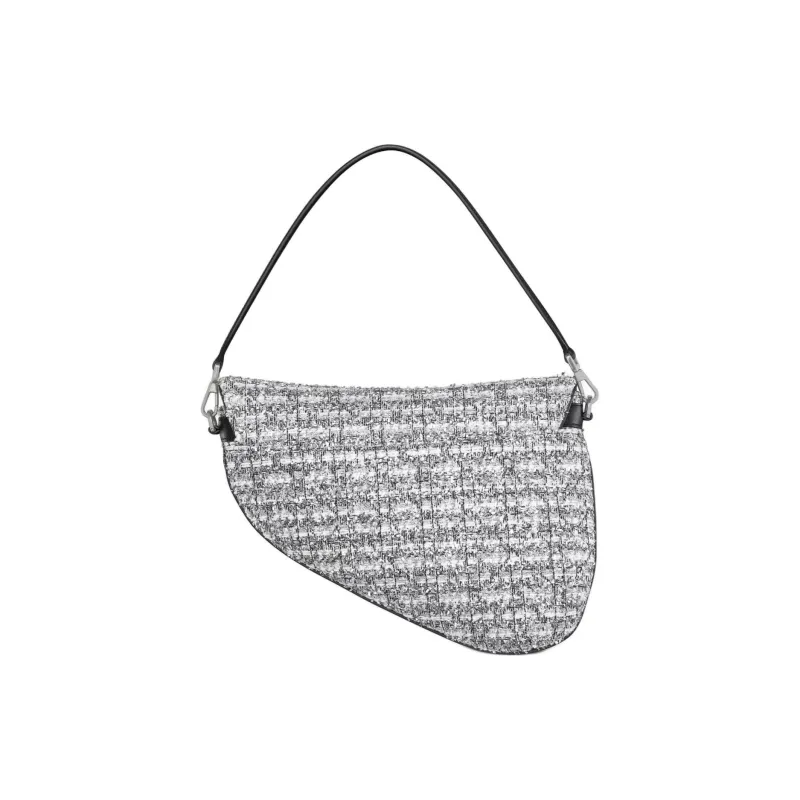 DIOR Saddle Wicker Pattern Tweed Saddle Bag Portable Crossbody Bag Shoulder Bag Men's Silver-2