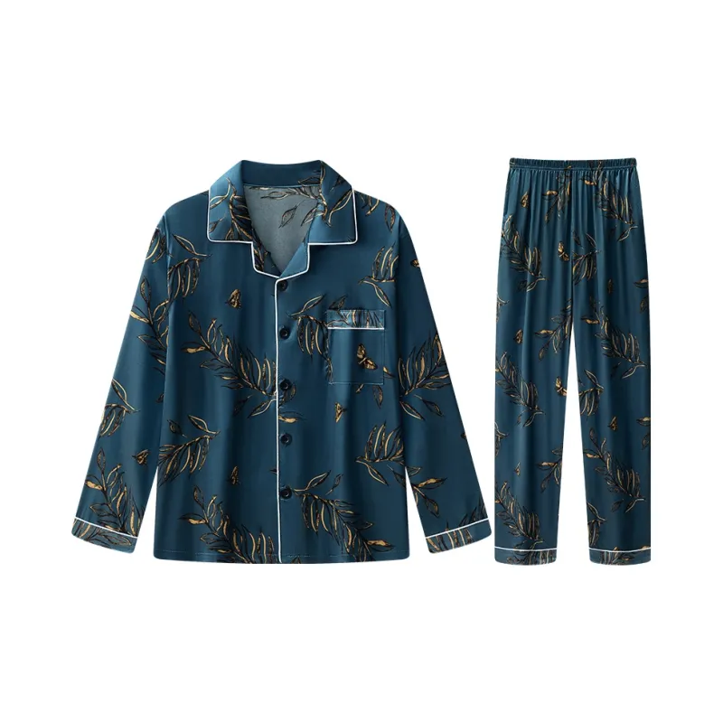 Lan Miao Pajama Set Men's Navy Blue-0