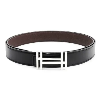 HERMES Cow Leather Leather Belts Unisex Chocolate/Black Width  3.2cm