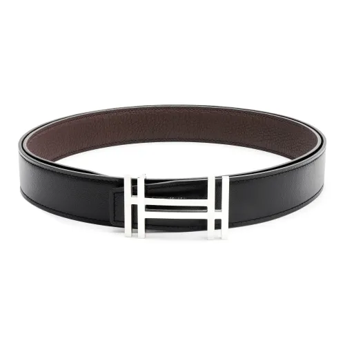 HERMES Cow Leather Leather Belts Unisex Chocolate/Black Width  3.2cm