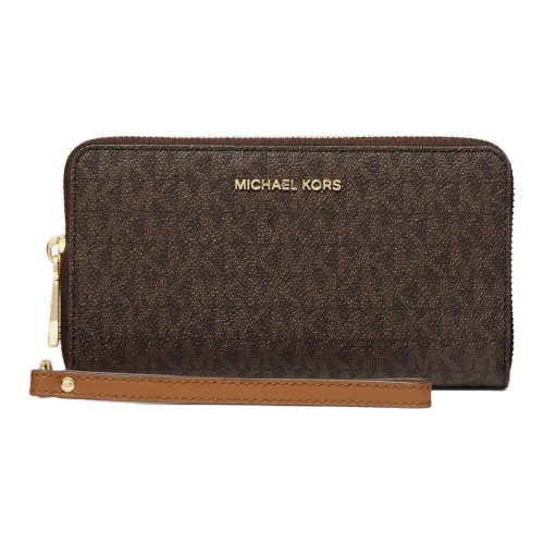 MICHAEL KORS Canvas With Leather Wallet Large Size Women's Dark Brown
