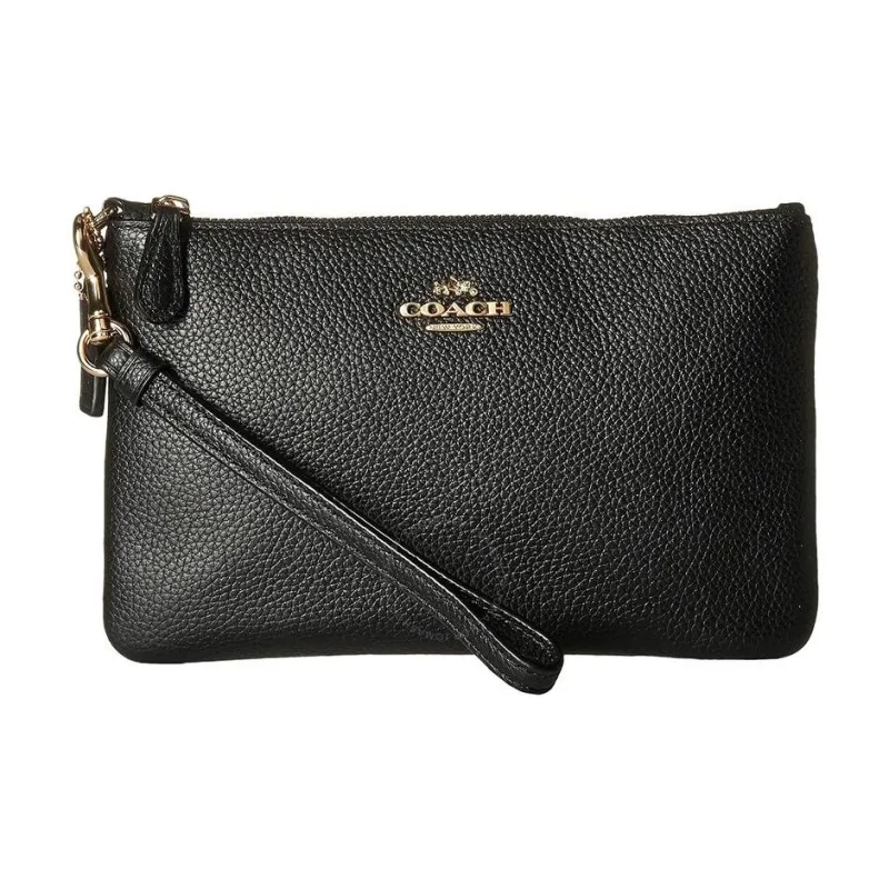 COACH Wristlet Leather Makeup Bag, Clutch Trumpets Women's Black-0