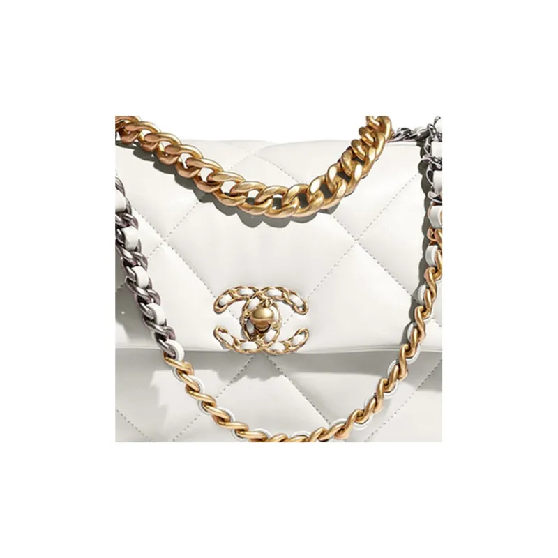 CHANEL 19Bag Sheepskin Portable Crossbody Bag, Shoulder Bag Trumpets Women's Pure White-1