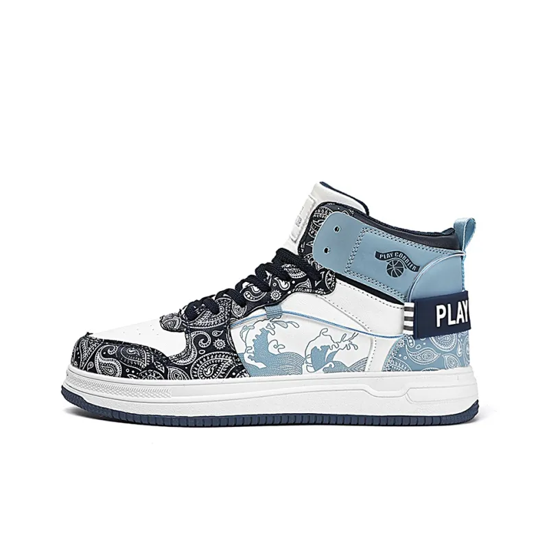 PLAY COBBLER Cushioning Wear-Resistant Low-Top Skateboard Shoes Unisex White Blue-0