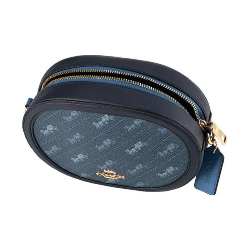 COACH Leather Round Camera Bag, Shoulder Bag, Crossbody Bag Trumpets Women's Marine Blue-0