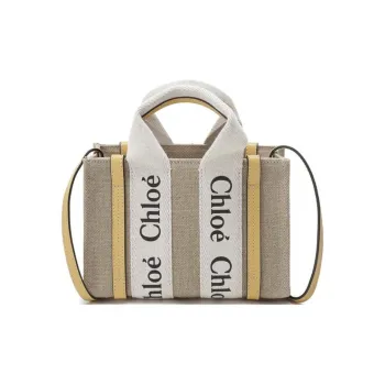 Chloe Woody Fabric With Leather One Shoulder Handbags Mini Women's Linen Honey