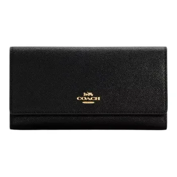 COACH Trifold Wallet Canvas Leather Clutches Wallets Women's Black
