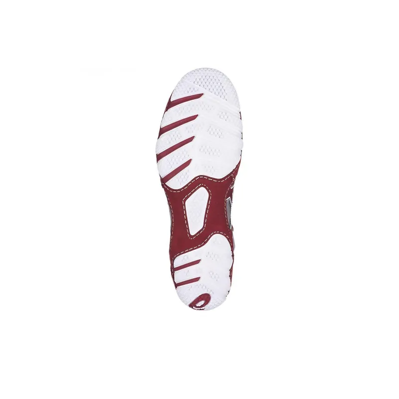 Asics Cael V7.0 Wear-Resistant Breathable Slip-Resistant High-Top Running Shoes Men's Gray Red-4