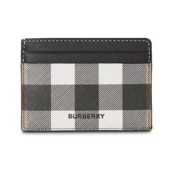 Burberry Leather Card Wallet With Money Clip And Card Holder Unisex Black White