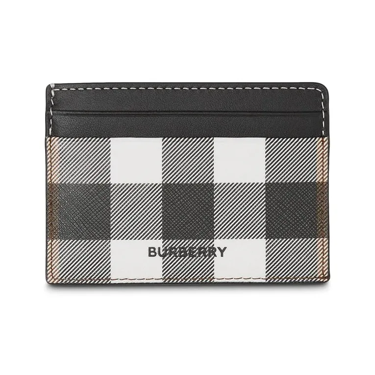 Burberry Leather Card Wallet With Money Clip And Card Holder Unisex Black White-0
