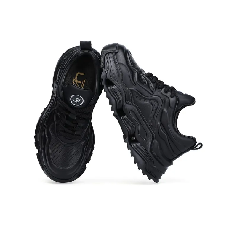 U7 Cushioning Anti Slip And Wear Resistant Height Increasing Mid Top Chunky Sneakers Men's Black-2