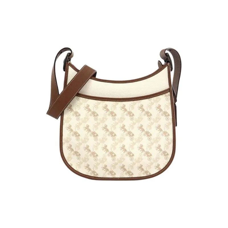 COACH Emery Leather Shoulder Bag Crossbody Bag Medium Size Women's White & Coffee Multicolor-4