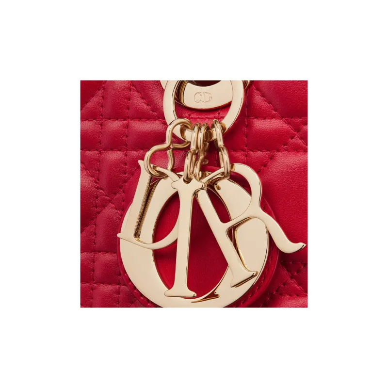 DIOR Lady Dior Wicker Lambskin Shoulder Bag Crossbody Bag Handbag Small Size Women's Garnet Red With Burgundy Accents-5