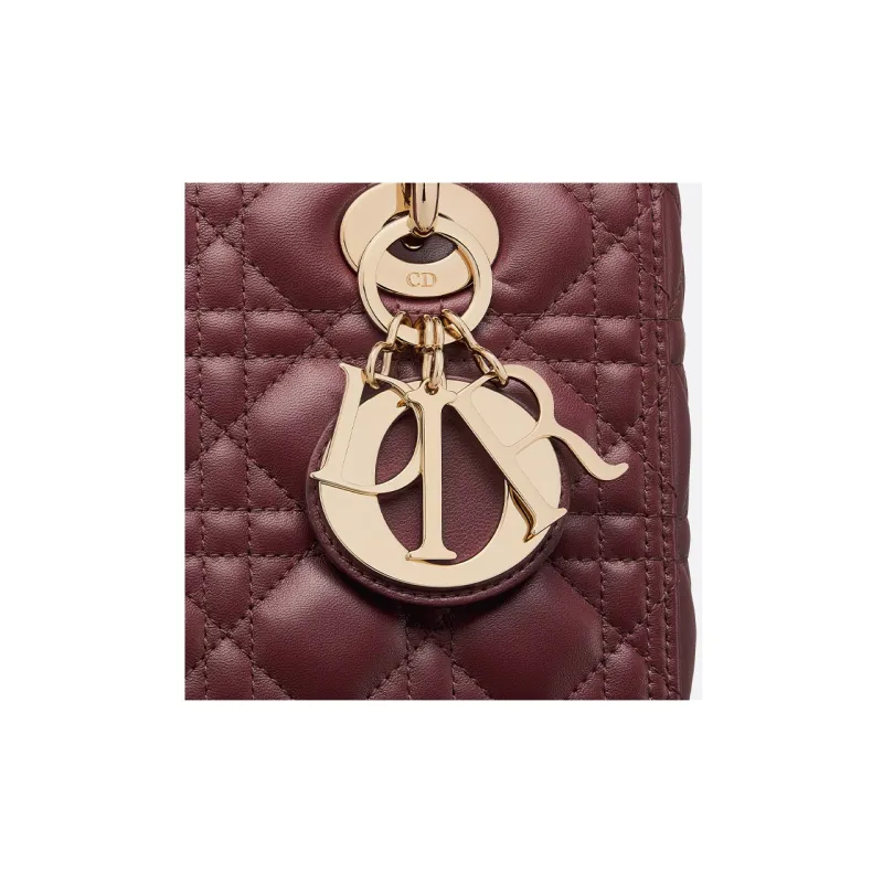 DIOR Lady Dior Wicker Pattern Lambskin Dior Bag Shoulder Bag Crossbody Bag Handbag Medium Size Women's Burgundy-5