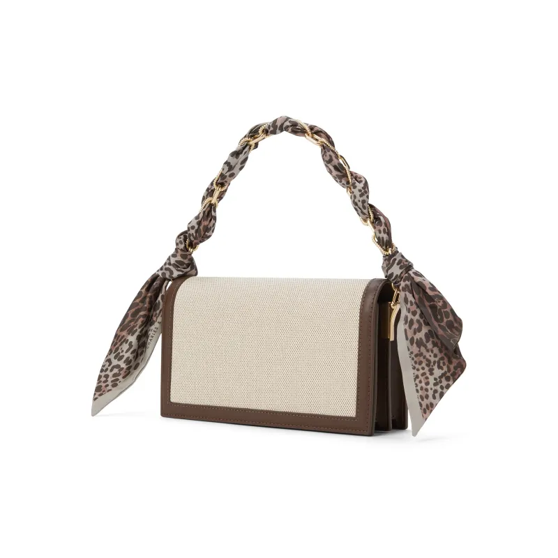 CHARLES&KEITH Scarf Canvas Series Fabric Canvas Bag, Small Square Bag, Crossbody Bag, Handbag Regular Women's Beige-1