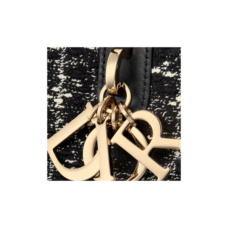 DIOR Tweed Embroidery Tote Bag Shopping Bag Handbag Shoulder Bag Medium Size Women's Black-6
