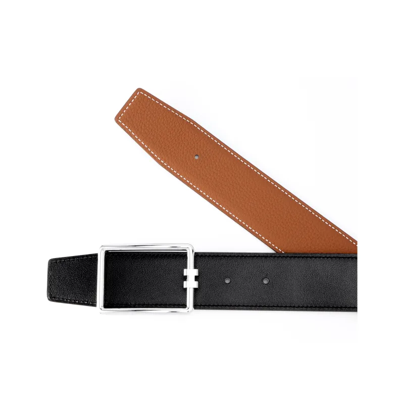 HERMES -- Leather Belts Men's Black/Gold Width: 3.8cm-3
