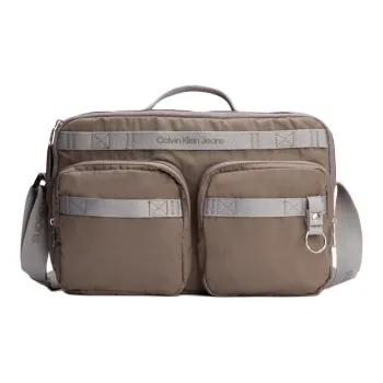 CALVIN KLEIN Recycled Polyester One Shoulder Handbag Crossbody Bag Extra Large Men's Khaki Gray