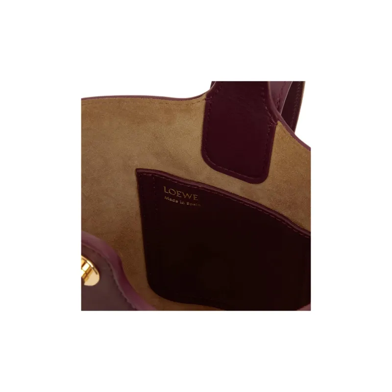 LOEWE Soft Cow Leather Bucket Bags Shoulder Bag Crossbody Bag Handbag Mini Women's Burgundy-4