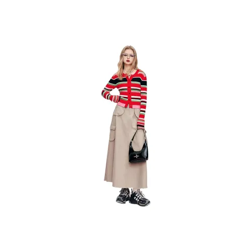 ELF SACK Casual Long Skirts Women's Comfort Khaki