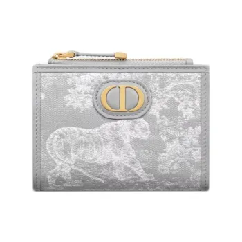 DIOR 30 Montaigne Toile De Jouy Jacquard Fabric Wallet Women's Gray