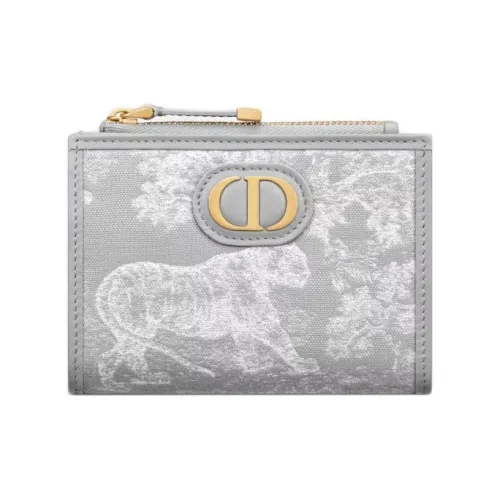 DIOR 30 Montaigne Toile De Jouy Jacquard Fabric Wallet Women's Gray