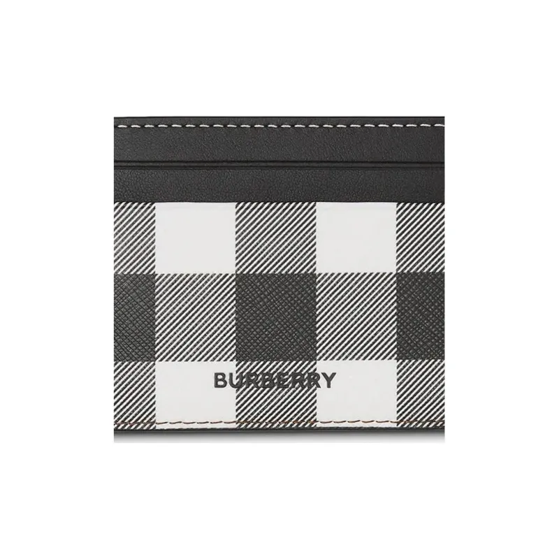 Burberry Leather Card Wallet With Money Clip And Card Holder Unisex Black White-5