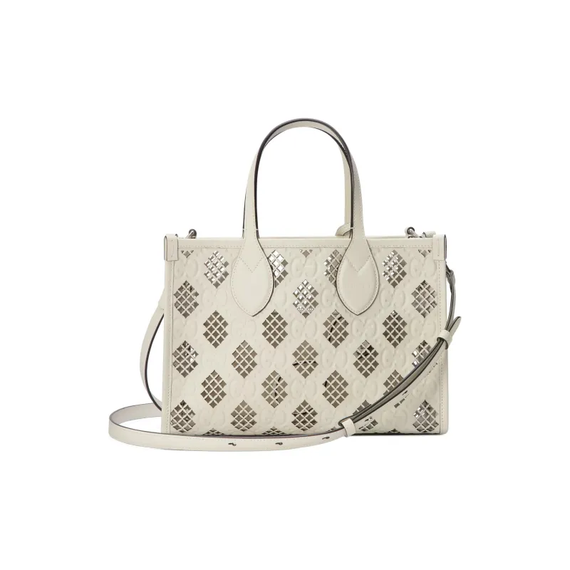 GUCCI Ophidia Leather Tote Bag Shopping Bag Handbag Small Size Women's Ecru-4