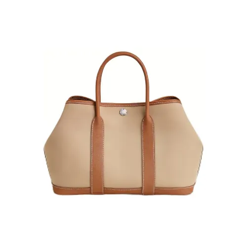 HERMES Garden Party Negonda Calfskin With Officier Canvas Garden Handbag Women's Beige Gold