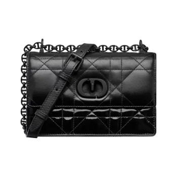 DIOR Caro Wicker Pattern Sheepskin Portable Crossbody Bag, Shoulder Bag Women's Black
