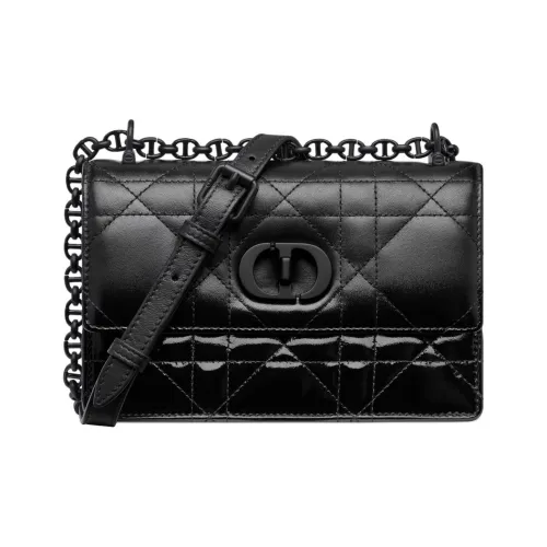 DIOR Caro Wicker Pattern Sheepskin Portable Crossbody Bag, Shoulder Bag Women's Black