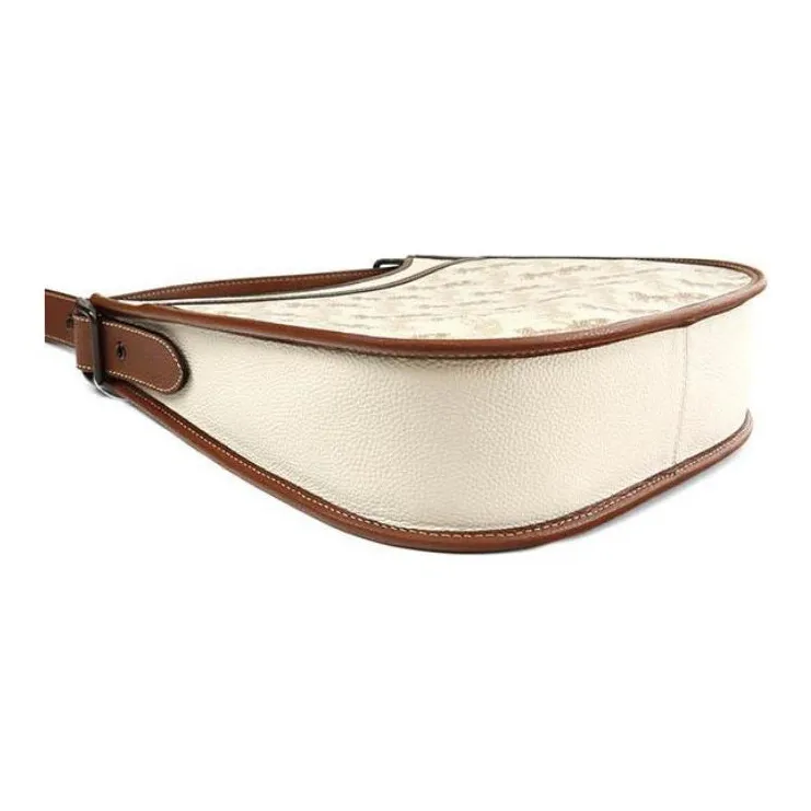 COACH Emery Leather Shoulder Bag Crossbody Bag Medium Size Women's White & Coffee Multicolor-3