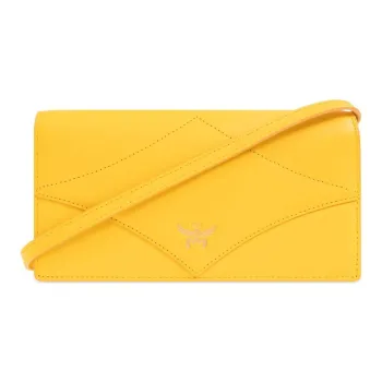 MCM Calfskin Shoulder Bag Crossbody Bag Wallet Large Size Women's Yellow